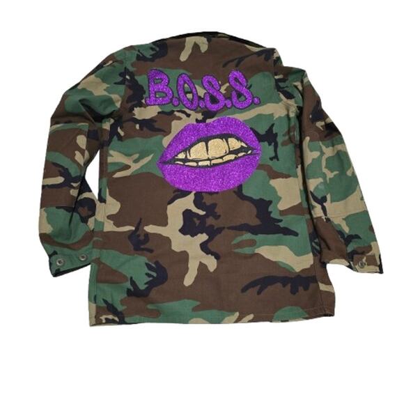 Authentic Army Field Jacket – Glitter Lips & Gold Teeth – Small X-Long - Picture 1 of 4